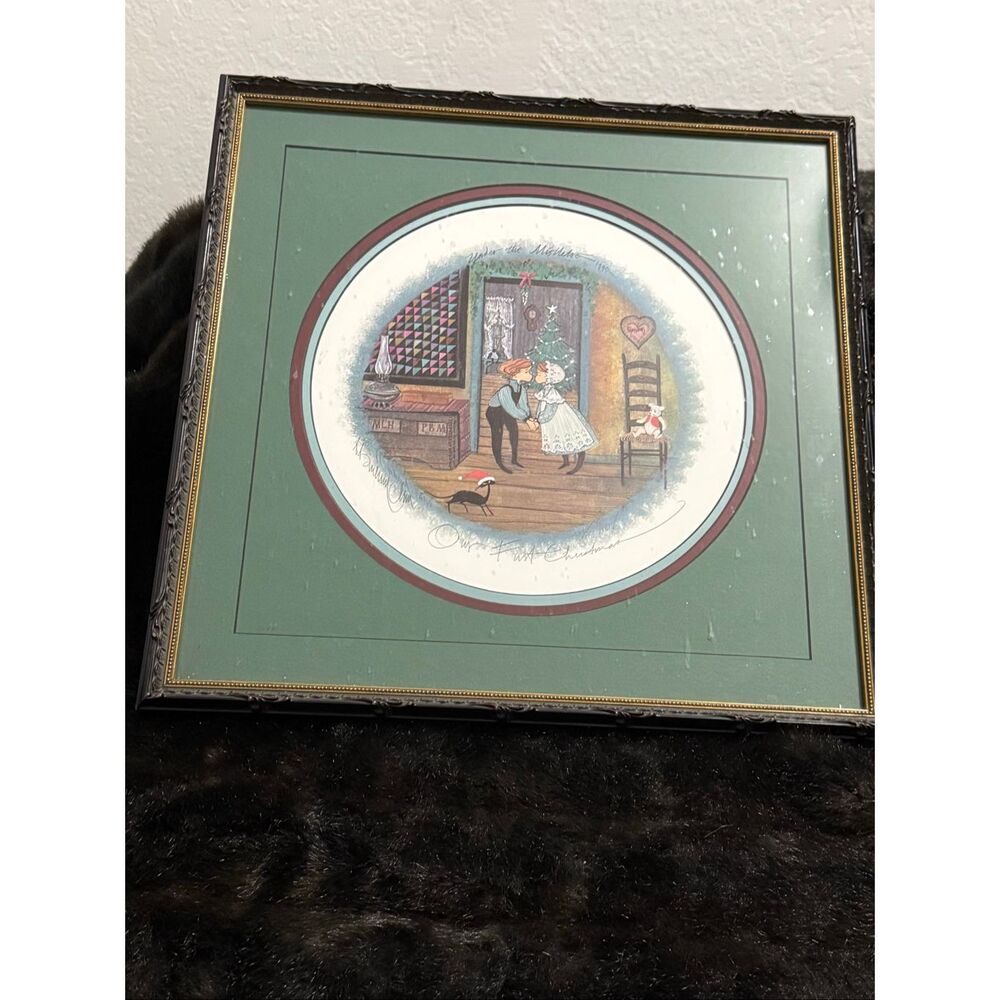 1995 Sign Limited Edition P Buckley Moss Under The Mistletoe Lithograph 11x11
